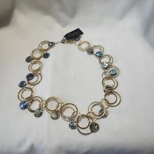 Thalia Sodi Gold Tone Rings Necklace w Abalone Shells 18 inches B21
